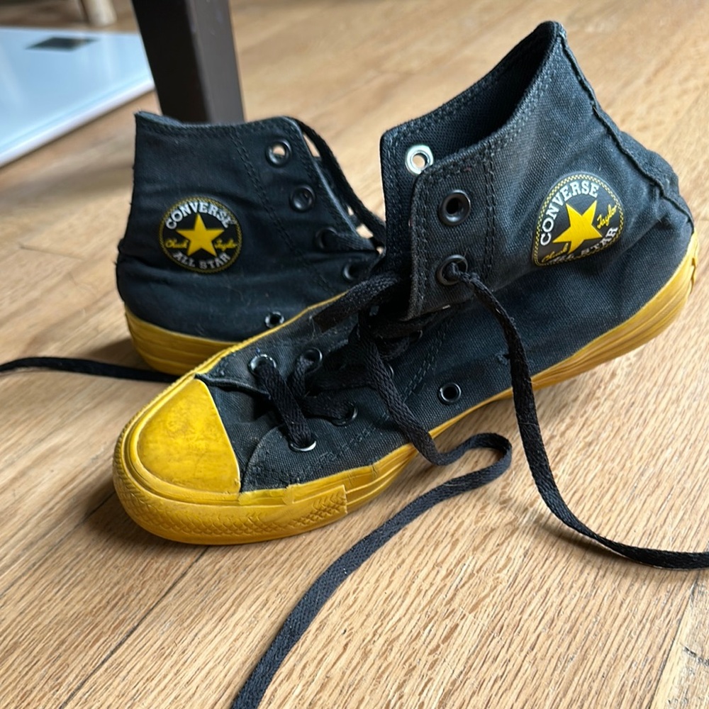 Converse Black and Yellow High Top Sneakers